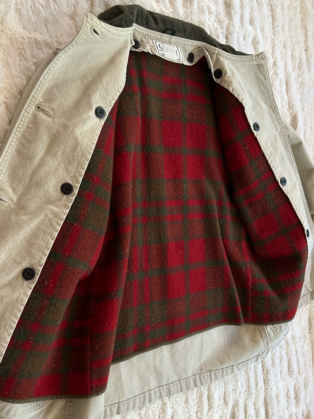 Made in USA LL Bean Vintage Chore Coat Barn Jacket Beige S - Picture 13 of 13